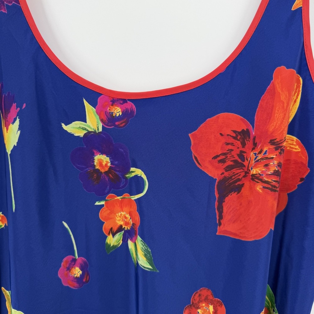 Vintage Floral Mini Slip Dress Size L Blue Scoop Neck Bold Print Nightie Chemise - Picture 2 of 9
